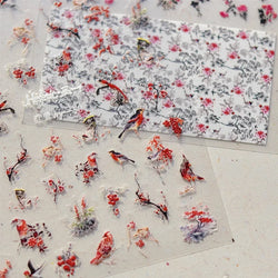 Red Azalea Rose Peony Crane Warbler Bird Fish Lily Chicken Rabbit Lobster Flower Retro Chinese Nail Art Sticker Decoration Decal (Online Order Only)