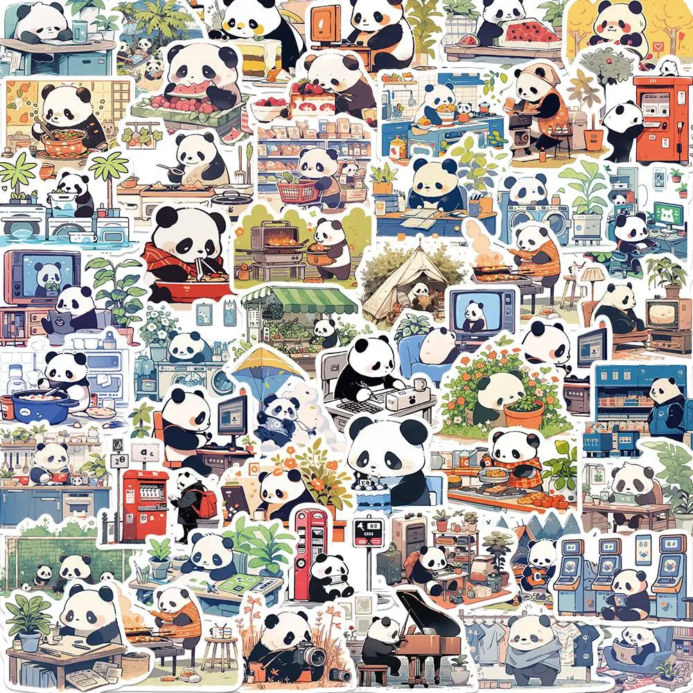 50PCS Cute Panda Stickers Waterproof DIY Luggage Guitar Cup Phone Decals (ONLINE ORDER ONLY)