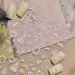 Dreamy Lace Swan Bowknot Rose Flower Castle Butterfly Feather Heart Chic Adhesive Nail Art Stickers Manicure Decals Wholesale (ONLINE ORDER ONLY)