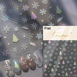 Winter Dreamy Hot Stamping Romantic White Pink Snowflakes Hexagon 3D Self Adhesive Nail Art Stickers Christmas Manicure Decals (ONLINE ORDER ONLY)