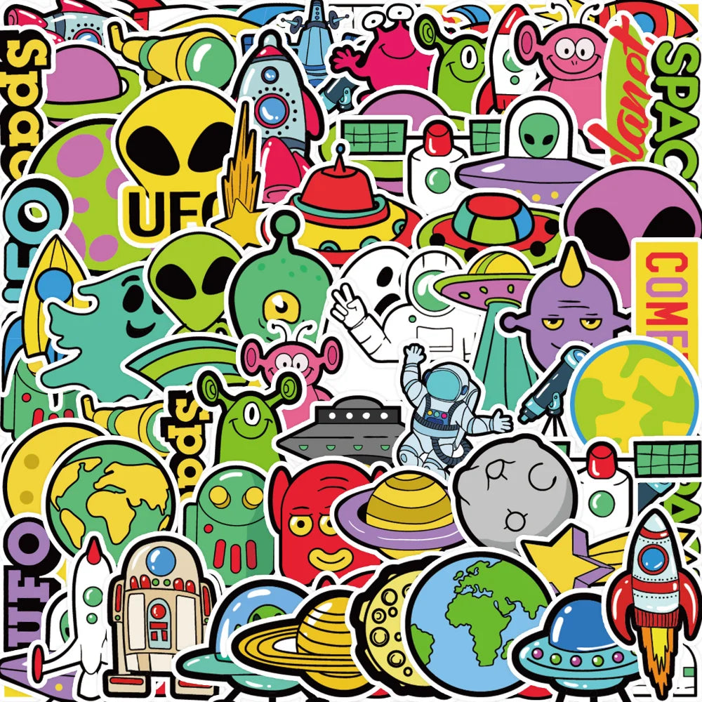 10/50Pcs Cartoon Alien Graffiti For Suitcase Guitar Diary Computer Skateboard Toy Decoration Decoration Decals Sticker (ONLINE ORDER ONLY)