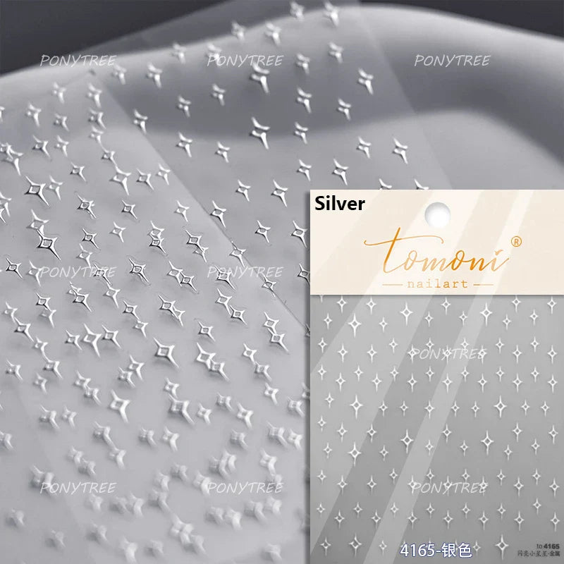 Sparkle Laser Silver Starburst Five-pointed Star Geometric Tiny Spot Romantic 5D Self Adhesive Nail Art Stickers Manicure Decals (ONLINE ORDER ONLY)