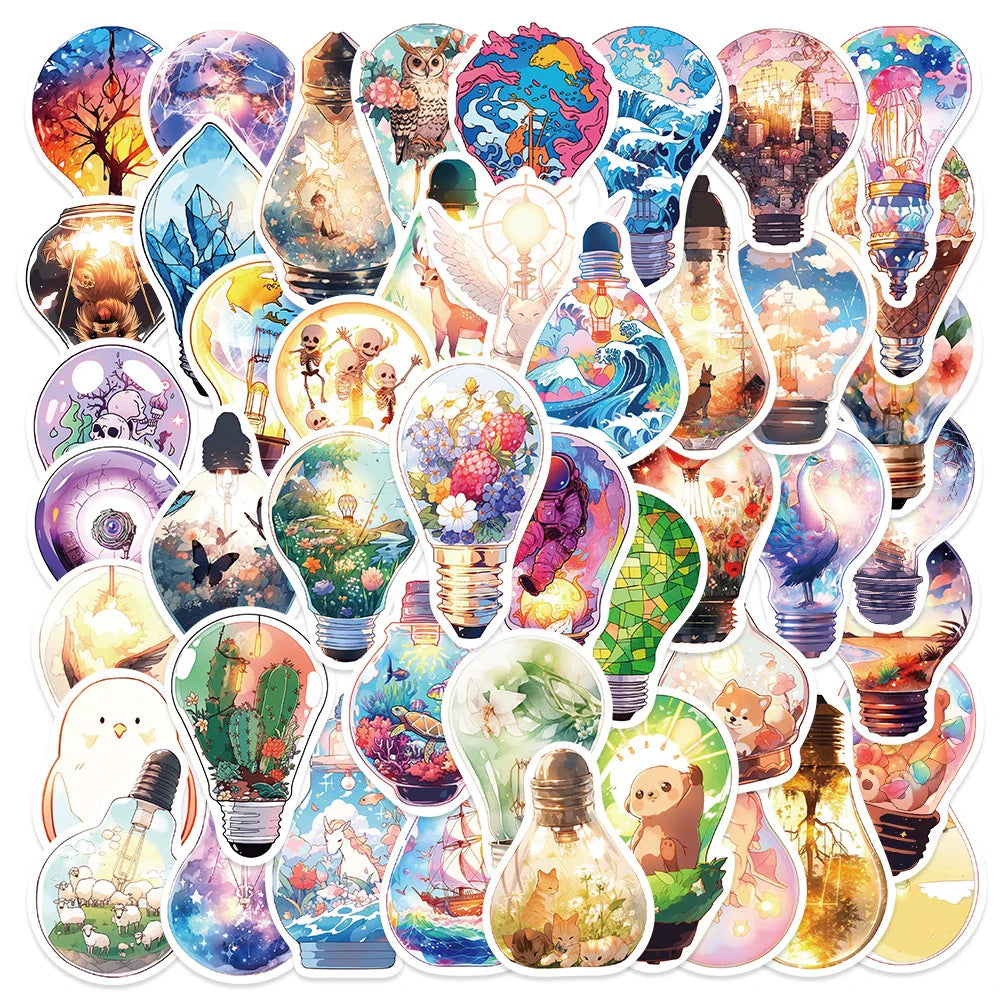 INS Style Cartoon Aesthetic Light Bulb Stickers - 10/30/50pcs Cute Laptop Decals (Online Order Only)