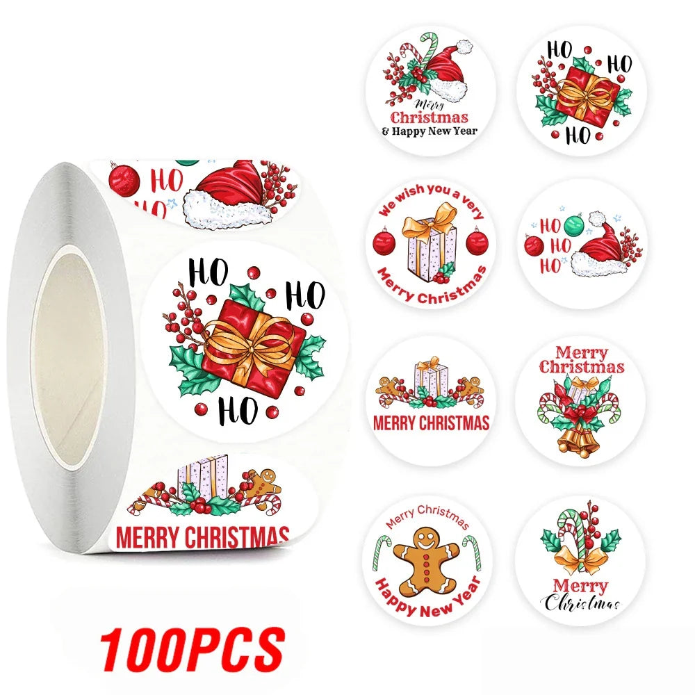 100-500pcs Christmas Theme Seal Labels Stickers For DIY Gift Baking Package Envelope Stationery Decoration 1inch (Online Order Only)