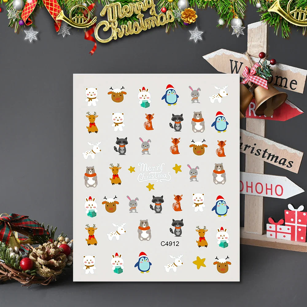 Christmas Greenery Nail Stickers Xmas Holly Animal Penguin Candy Winter Sliders Decor 2024 Holiday Decals Manicure Tips Foils *& (ONLINE ORDER ONLY)