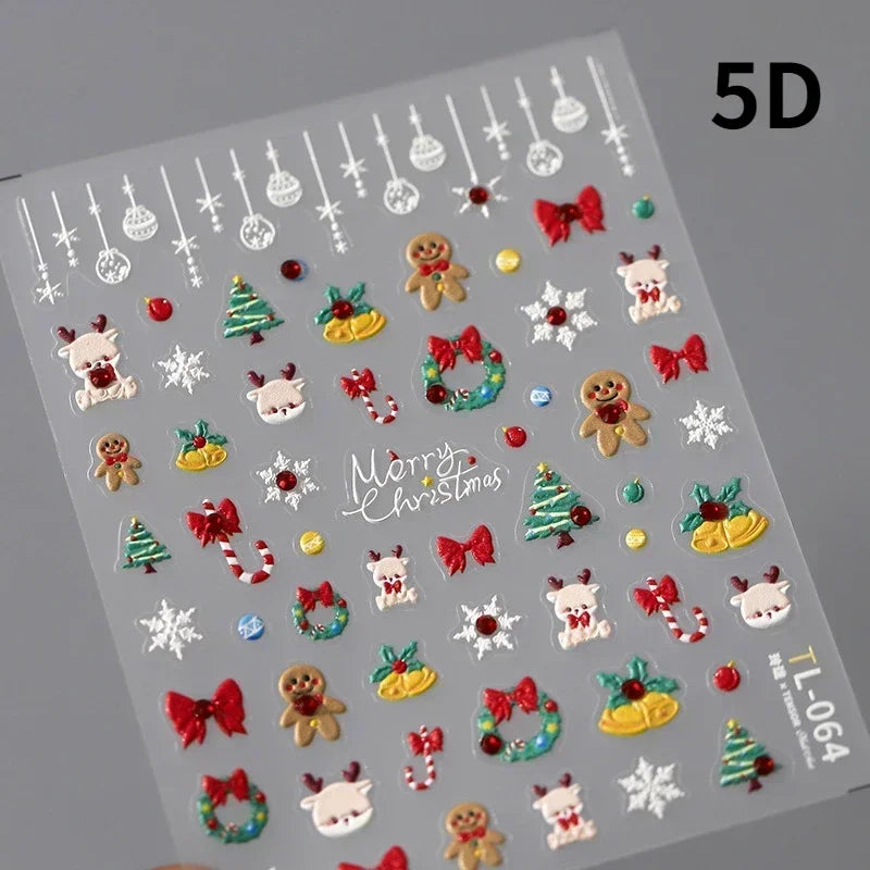Bronzing Jelly Laser Snowflake Christmas Hot 5D Soft Embossed Relief Self Adhesive Nail Art Decoration Sticker 3D Manicure Decal (ONLINE ORDER ONLY)