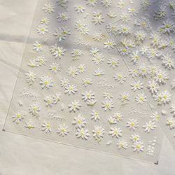 Cute Beige Yellow Pristine Fresh Daisy Flower 5D Shiny Soft Embossed Relief Charm Self Adhesive Nail Art Stickers Manicure Decal (ONLINE ORDER ONLY)