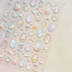 Flower Garland Lovely Bunny Rabbit Floral Wreath Bowknot Frame Spring Charm Heart 5D Adhesive Nail Art Stickers Manicure Decals (ONLINE ORDER ONLY)