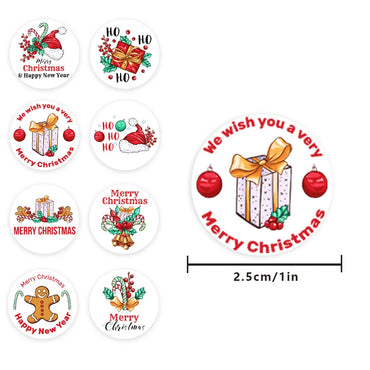 100-500pcs Merry Christmas Sticker , Round Adhesive Decoration Sticker for Cards Envelope Seal Xmas Gift Wraps Box Bags (ONLINE ORDER ONLY)
