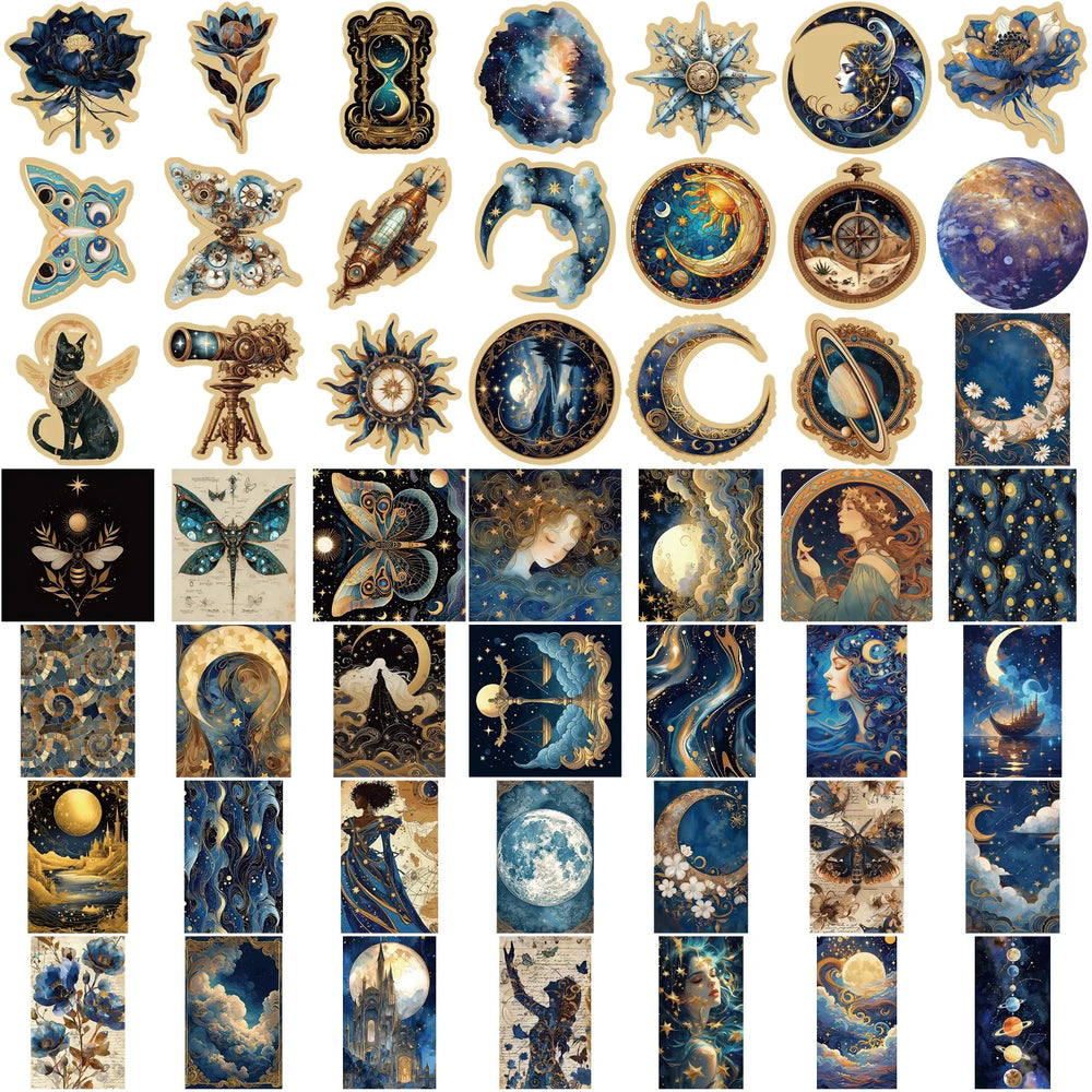 50pcs Retro Astronomy Universe Planets Stickers for Suitcase Phone Notebook Galaxy Moon Astrology Aesthetic Decals Sticker (Online Order Only)