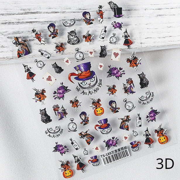 Halloween Ghost Pumpkin Bat Coffin Cat Spider Demon Jelly Self Adhesive Nail Art Sticker Terrifying Candy Candle Manicure Decals (ONLINE ORDER ONLY)