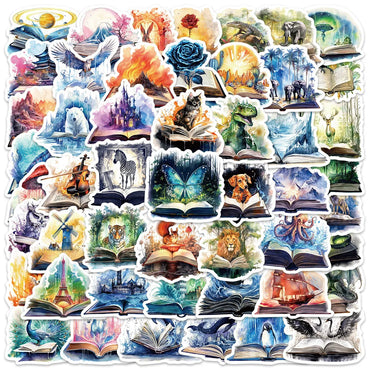 50pcs Mysterious Cartoon Magic Books Stickers For Laptop Waterbottle Luggage Notebook Waterproof Graffiti Vinyl Decals (ONLINE ORDER ONLY)