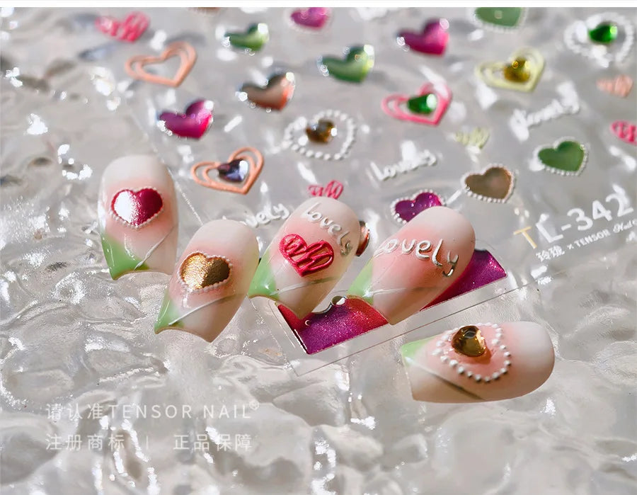 Lovely Love Heart Graffiti Crystal Geometric Cat's Eye Macaron Color Hollow Out Self Adhesive Nail Art StickersManicure Decals (ONLINE ORDER ONLY)