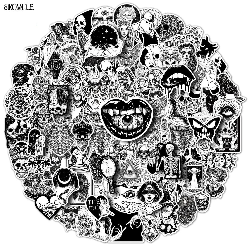 Cartoon Punk Devil Gothic Graffiti Stickers Black White Skateboard Laptop Decals (Online Order Only)