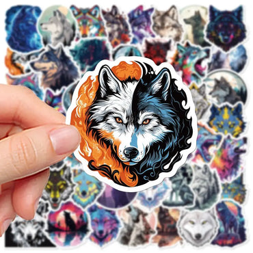 10/50pcs Cool Wolf Totem Cartoon Animals Stickers Aesthetic Water Bottle Fridge Luggage Laptop Guitar Bicycle Waterproof Sticker (ONLINE ORDER ONLY)