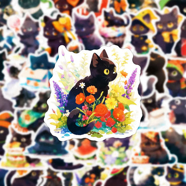 10/30/50PCS Kawaii Black Cat Sticker Funny Animal Decals Decoration DIY Suitcase Bike Phone Laptop Fridge Graffiti Kids Sticker (ONLINE ORDER ONLY)