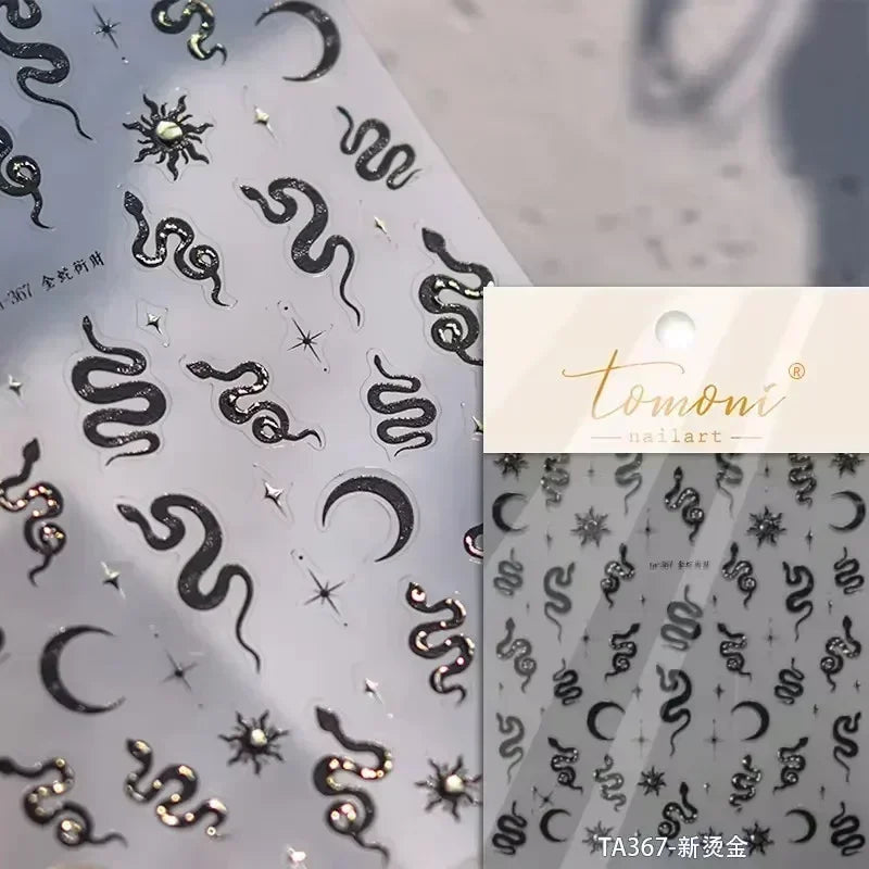Dark Sword Coiled Snake Cross Butterfly Wing Starburst Starlight Gothic Reptile Animals Nail Art Sticker Festival Manicure Decal (ONLINE ORDER ONLY)