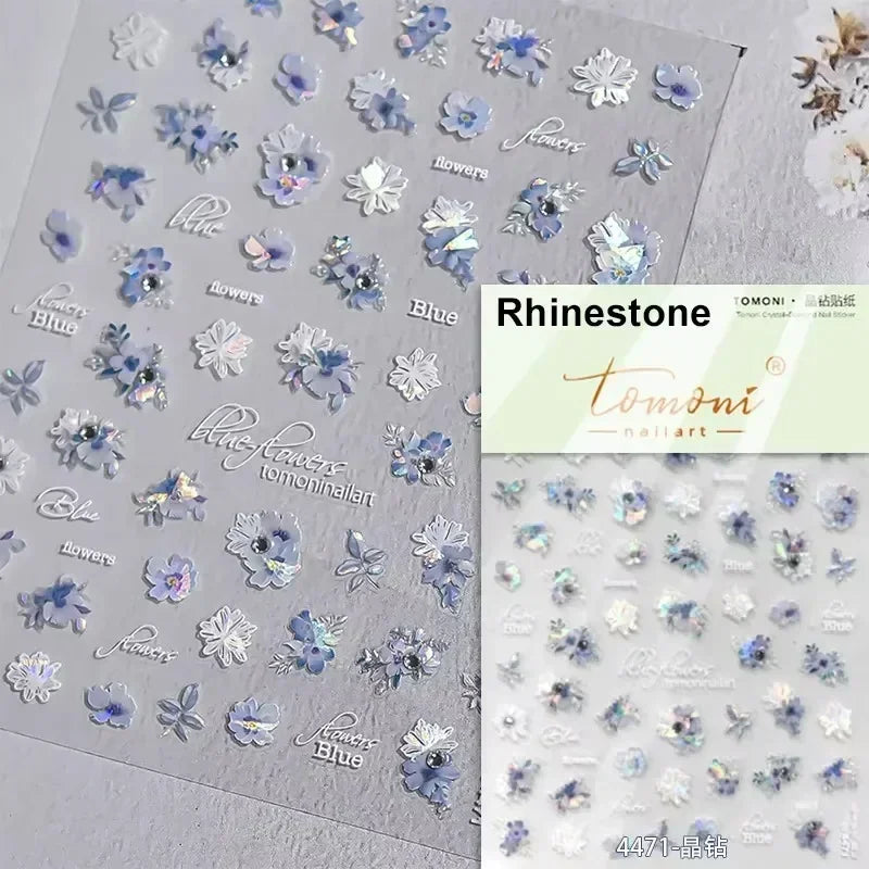 Hummingbird Iris Butterfly Peony Rose Tulip Daisy Lily Flowers Morning Glory Pearl Rhinestones Nail Art Sticker Decoration Decal (ONLINE ORDER ONLY)
