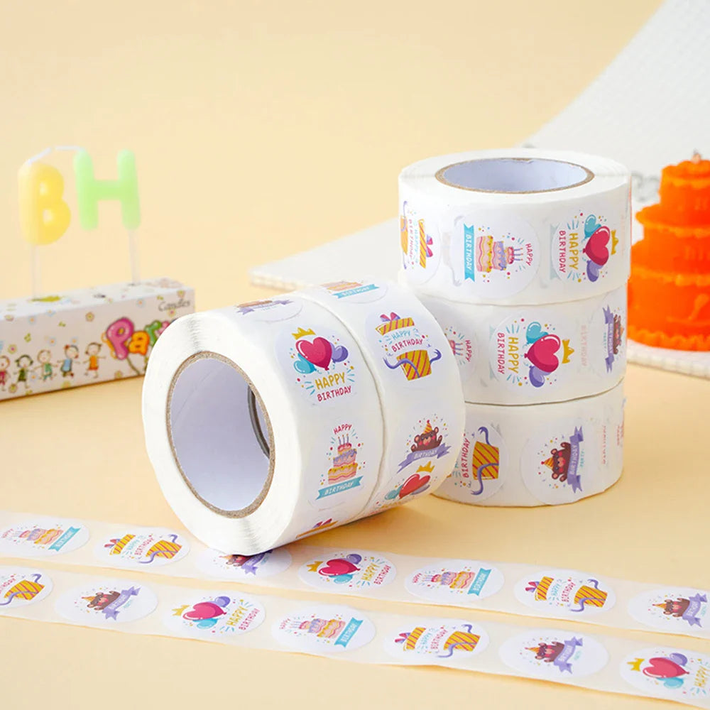 100-500pcs Happy Birthday Cake Party Sticker Creative Cartoon Decorative Holiday Gift Sticker Envelope Sealing Sticker (ONLINE ORDER ONLY)