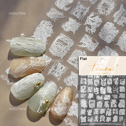 Retro White Lace Bandage Line Bowknot Irregular Fabric Cording Square Calligraphy Adhesive Nail Art Sticker 3D Manicure Decals (ONLINE ORDER ONLY)