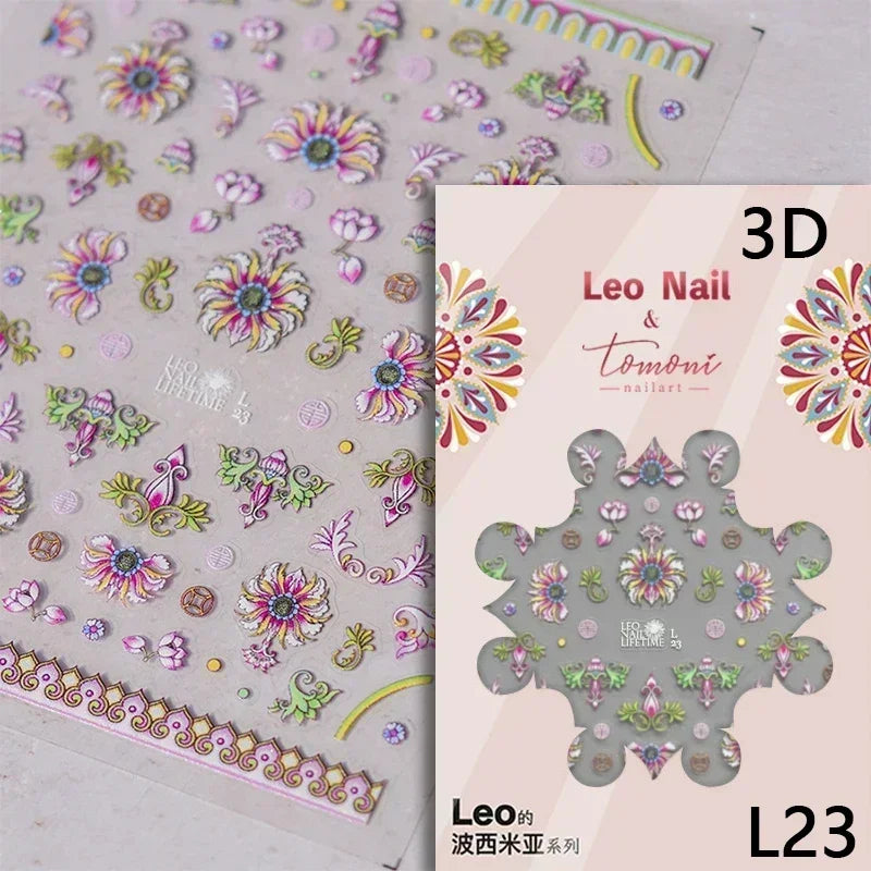 Red Plum Blossom Flower Chinese 3D Self Adhesive Nail Art Decoration Stickers Cheongsam Iris Lily Lotus Vase 5D Manicure Decals (ONLINE ORDER ONLY)