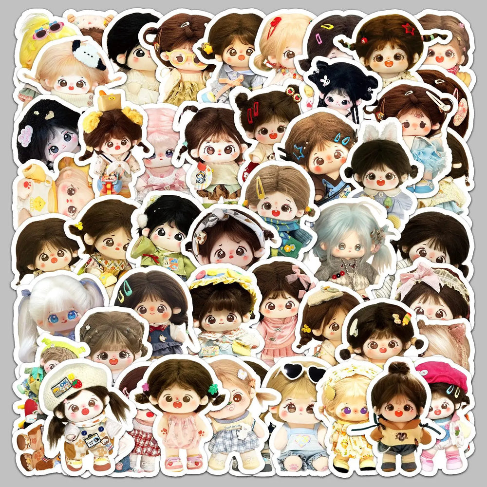 50Pcs Cute Cartoon Cotton Doll Graffiti Stickers for Helmet, Wall, DIY Decoration (ONLINE ORDER ONLY)
