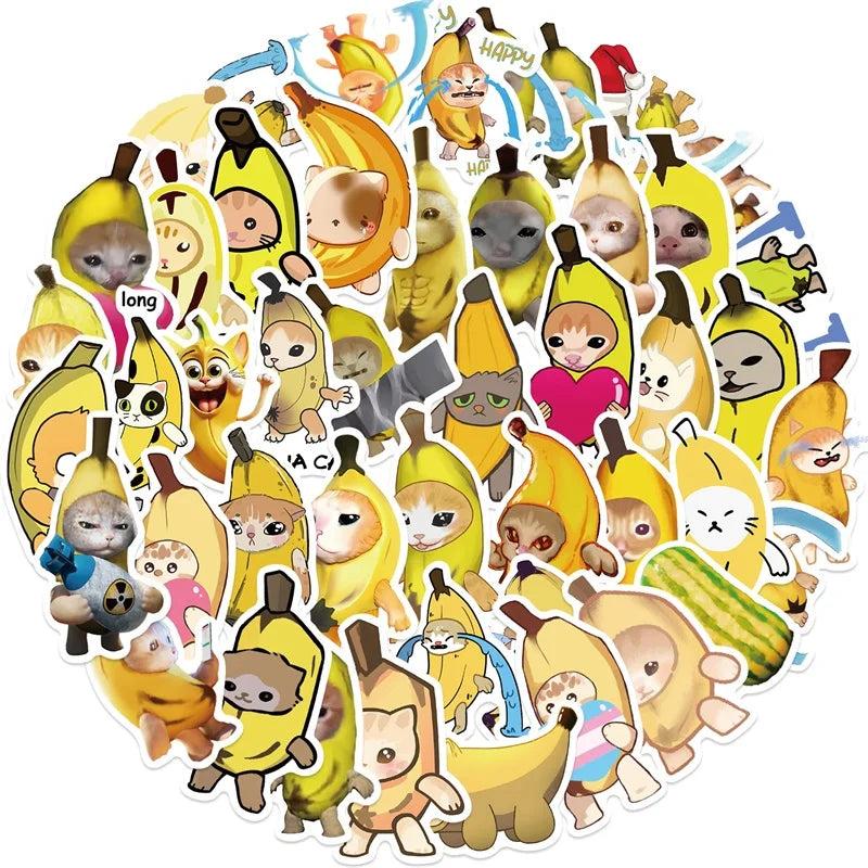 50PCS Cartoon Banana Cat PVC Sticker Aesthetic DIY Children's Decoration Scrapbooking Stationery Hand Accounting Supplies (ONLINE ORDER ONLY)
