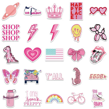 10/30/50PCS Cute Pink Thing PVC Sticky Sticker Aesthetic DIY Korean Stationery Decoration Scrapbooking School Supplies for Kids (Online Order Only)