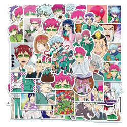 50Pcs Anime The Disastrous Life of Saiki K 2 Stickers Decals Saiki Kusuo Sticker For Laptop Skateboard Motorcycle Kids Toys (Online Order Only)