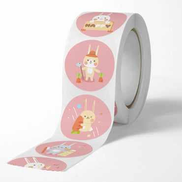 100-500 Pcs Round Cute Animal Pink rabbit Party Adhesive Diy Seal Stickers Decorative Album Diary Cartoon Label Decor (ONLINE ORDER ONLY)