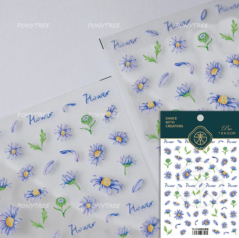 Colourful Daisy Cosmos Hot Stamping Petal Delicate and Pretty Plant Self Adhesive Nail Art Decoration Stickers Manicure Decals (ONLINE ORDER ONLY)