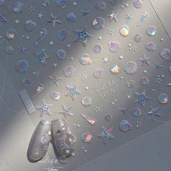 Summer Beach Ocean Shell Starfish Clams Conch Stars Sea Bubble Seasnail Soft Relief Decoration Nail Art Stickers Manicure Decals (ONLINE ORDER ONLY)