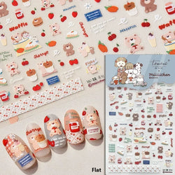 Bowknot Dog puppy Christmas Hat Strawberry Cake Food Coffee Cherry Love Heart Adhesive Nail Art Sticker Reliefs Manicure Decals (Online Order Only)