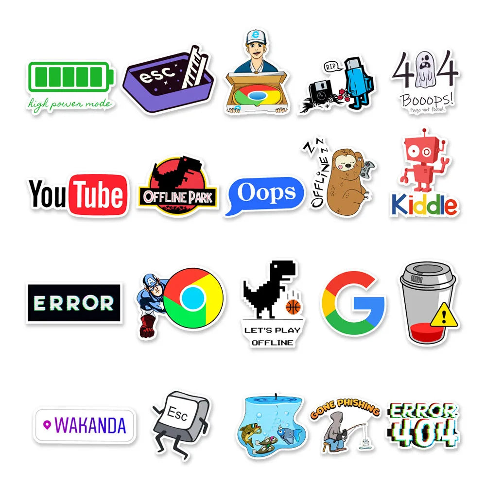 10/30/50pcs Cartoon Programming 404 Network Error Graffiti Stickers DIY Laptop Motorcycle Car Computer Waterproof Sticker Decals (ONLINE ORDER ONLY)