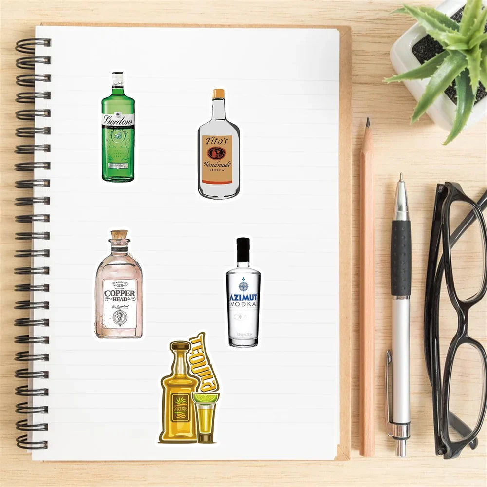 50/67pcs Alcohol Wine Bottle Vintage Beer Stickers for Ipad Scrapbooking Material Adesivos Journal Sticker Scrapbooking Supplies (ONLINE ORDER ONLY)