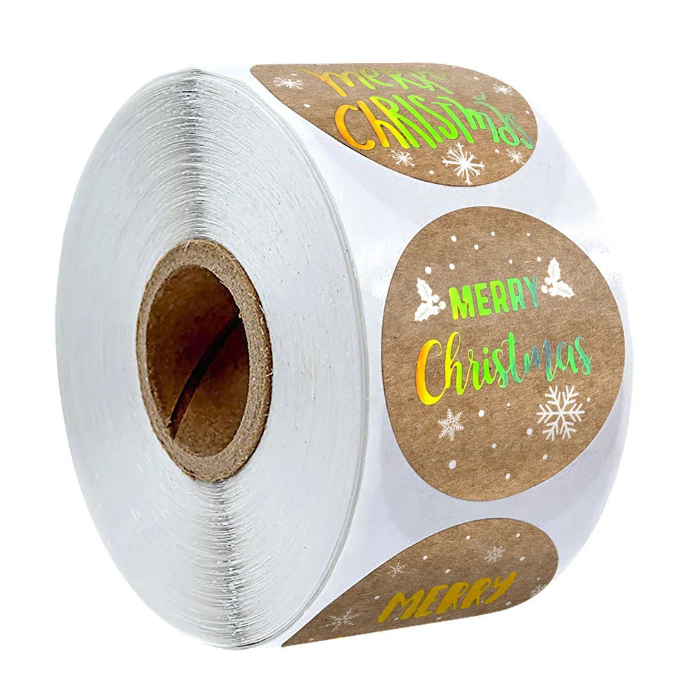 100-500Pcs Round Merry Christmas Stickers Seal Labels 1inch Golden Word Label For Christmas Gift Decorate Sticker (Online Order Only)