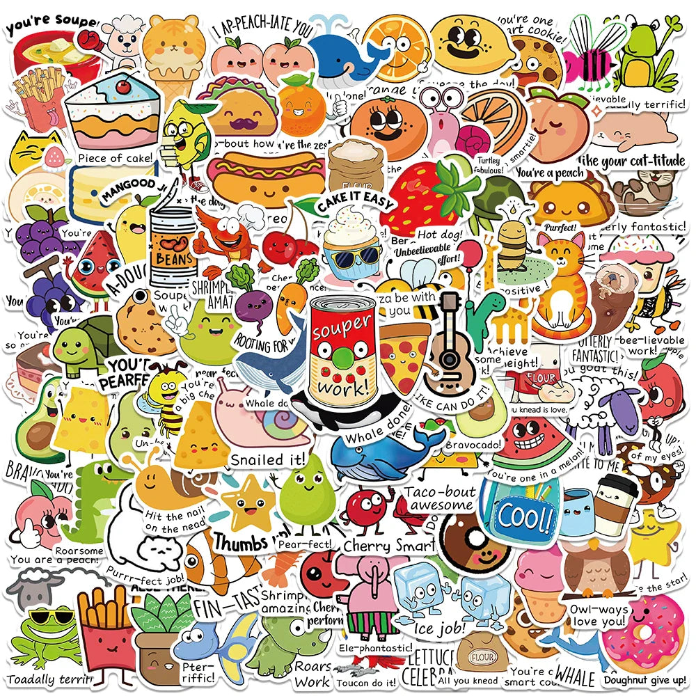 50/100pcs Cute Kawaii Cartoon Stickers for Skateboard, Notebook, Luggage, Phone, Car (Online Order Only)