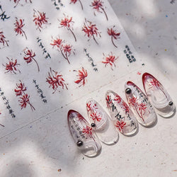 Pretty Red Equinox Flowers Tragedy Love Nine-tailed Fox Mask Manjusaka Chinese Style Soft Relief Nail Art Sticker Manicure Decal (ONLINE ORDER ONLY)