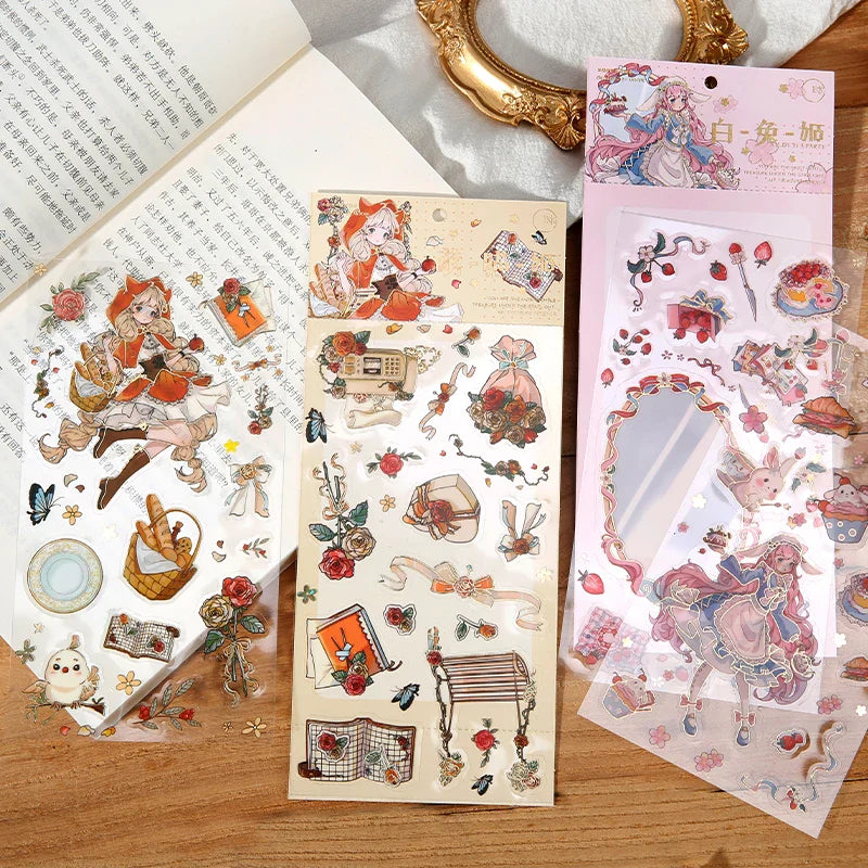 2 Sheets Cute Lolita Girl Decoration Sticker Aesthetics Hand Account DIY Collage Material Kawaii Stationery Scrapbooking Sticker (Online Order Only)