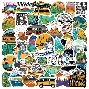 10/50/100pcs Outdoor Hiking Camping Stickers Aesthetic Decals Skateboard Phone Laptop Bike Car Travel Luggage Waterproof Sticker (ONLINE ORDER ONLY)