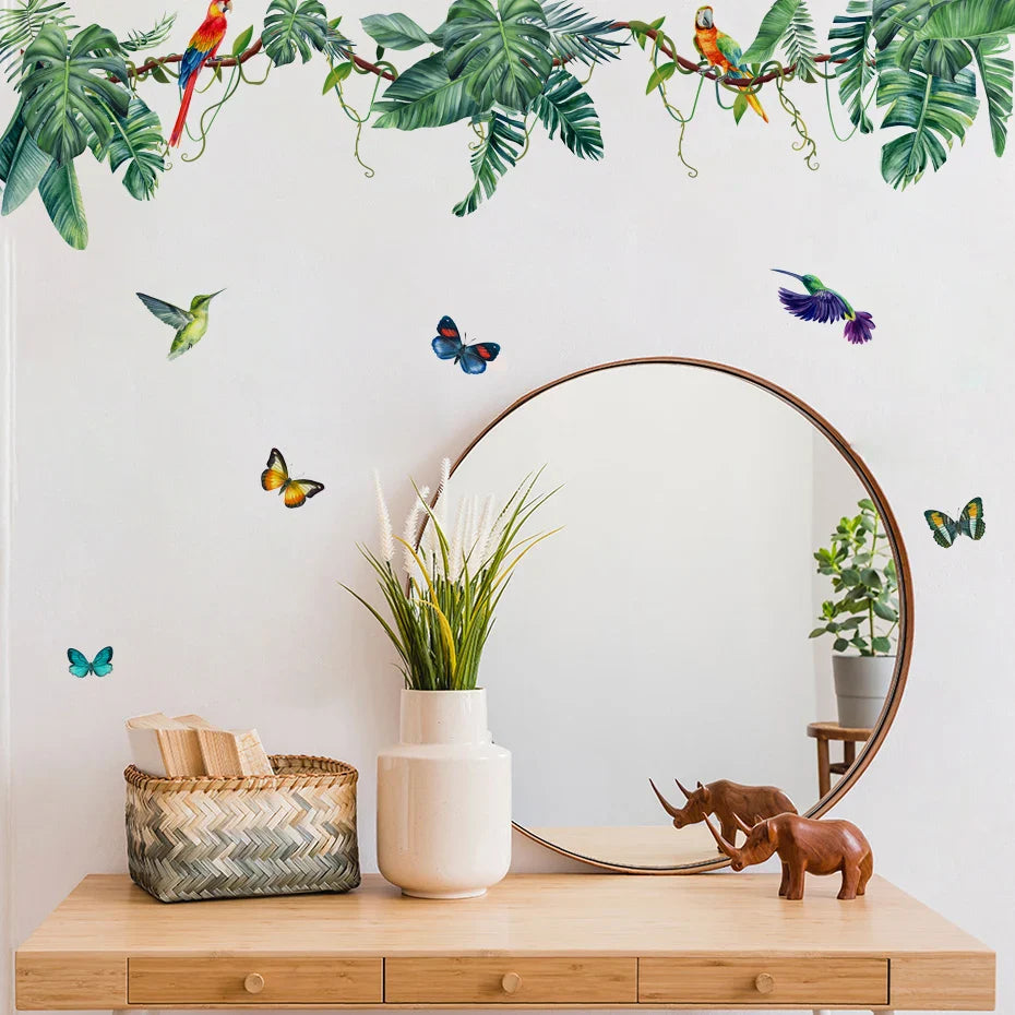 Green Leaves Butterfly Watercolor Tropical Wall Decal Stickers (ONLINE ORDER ONLY)
