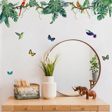Green Leaves Butterfly Watercolor Tropical Wall Decal Stickers (ONLINE ORDER ONLY)