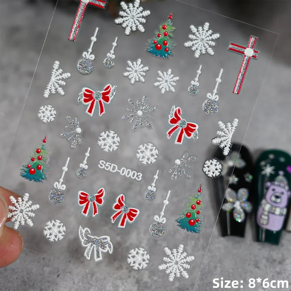 Cute Deer Christmas Nail Stickers 5D Embossed Elk Star Gingerbread Man Snowflake Santa Claus Holly DIY Winter Engraved Manicure* (ONLINE ORDER ONLY)