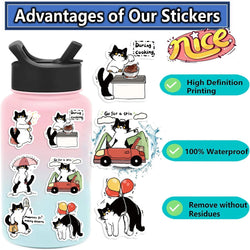 50PCS Cute Cow Cat Stickers Vinyl Waterproof Funny Cats Decals for Water Bottle Laptop Skateboard Scrapbook Luggage Kids Toys (ONLINE ORDER ONLY)