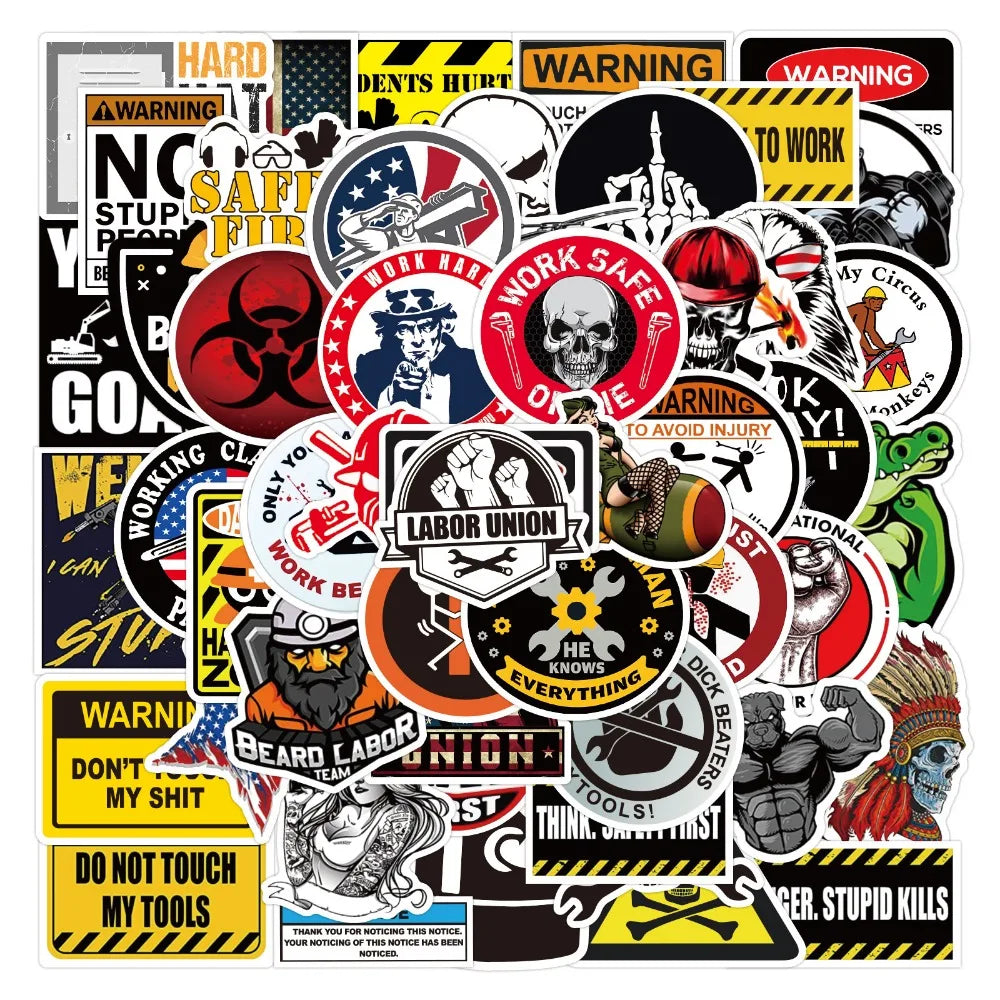 Mixed Warning Sign Stickers for Skateboard, Helmet, Phone, Laptop, Suitcase, Notebook - 10/25/50pcs (Online Order Only)