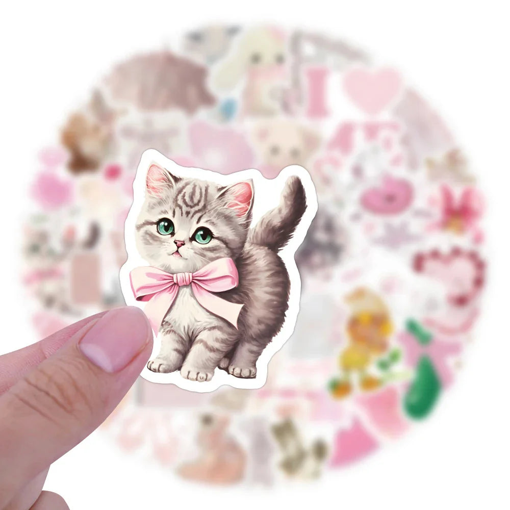 10/30/60pcs Retro Cute Coquette Pink Cartoon Stickers Decals Laptop Suitcase Scrapbook Phone Stationery Sticker for Kids Toys (ONLINE ORDER ONLY)
