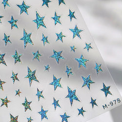 Sparkle Laser Silver Starburst Five-pointed Star Geometric Tiny Spot Romantic 5D Self Adhesive Nail Art Stickers Manicure Decals (ONLINE ORDER ONLY)