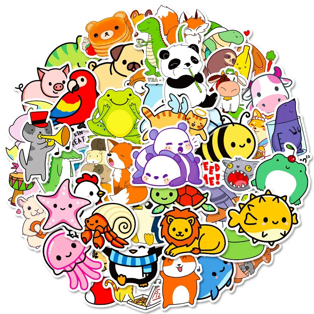 50pcs Cute Animal Stickers with Big Eyes Waterproof Vinyl Decals DIY Laptops Water Bottles Phones Decorative Stickers Kids Toy (Online Order Only)