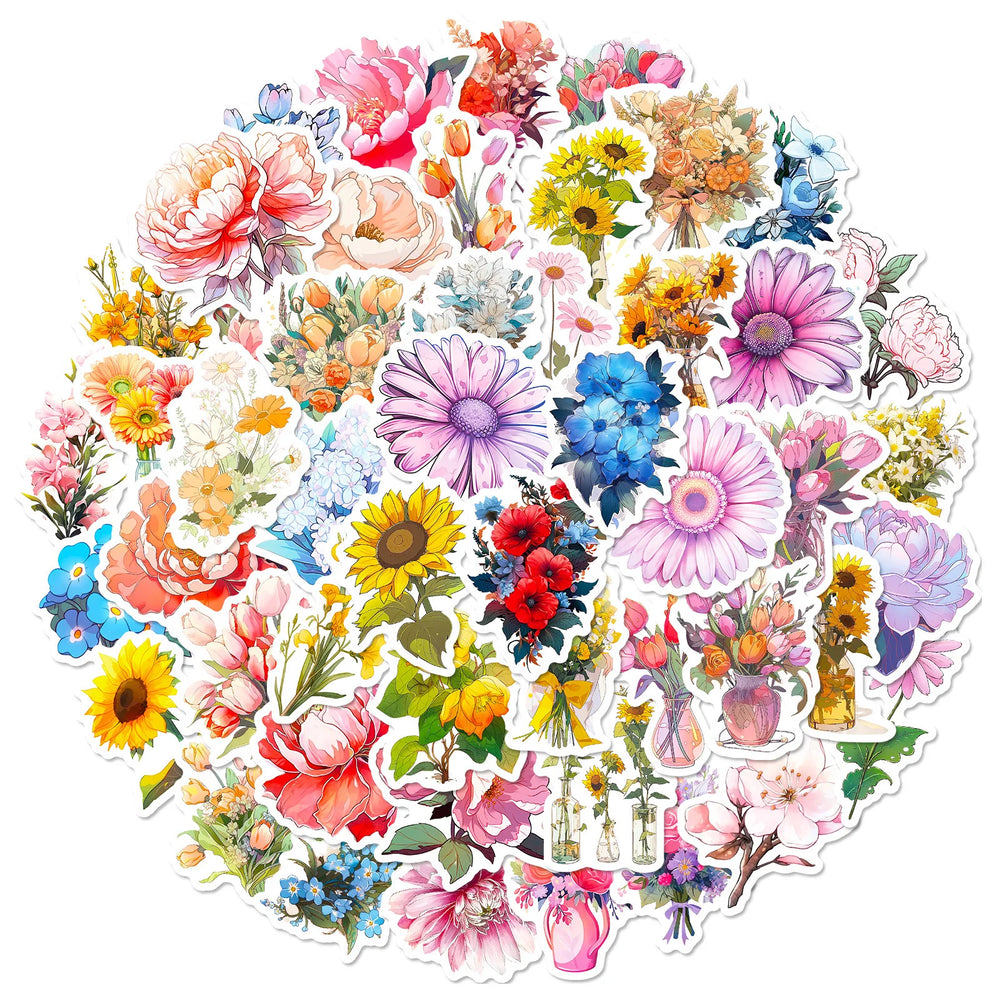50pcs Cartoon Flower Graffiti Stickers for Helmet, Wall, DIY Decoration (Online Order Only)