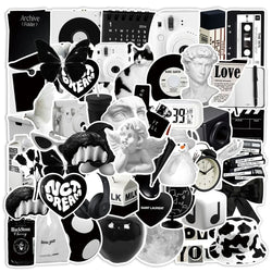 Cute Black White Cartoon Stickers for Suitcase Phone Fridge Skateboard (Online Order Only)